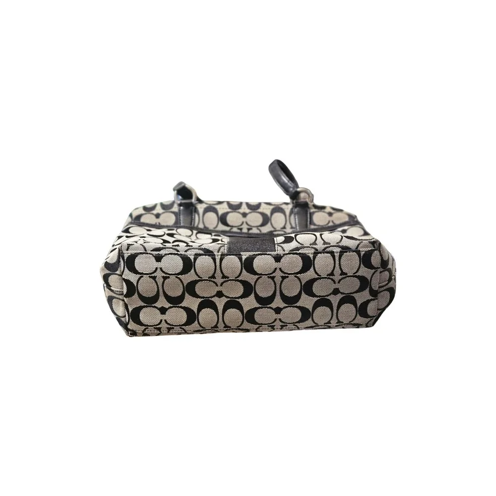Coach‎ Signature Gallery Tote Black White Jacquard Patent Leather Shoulder Bag